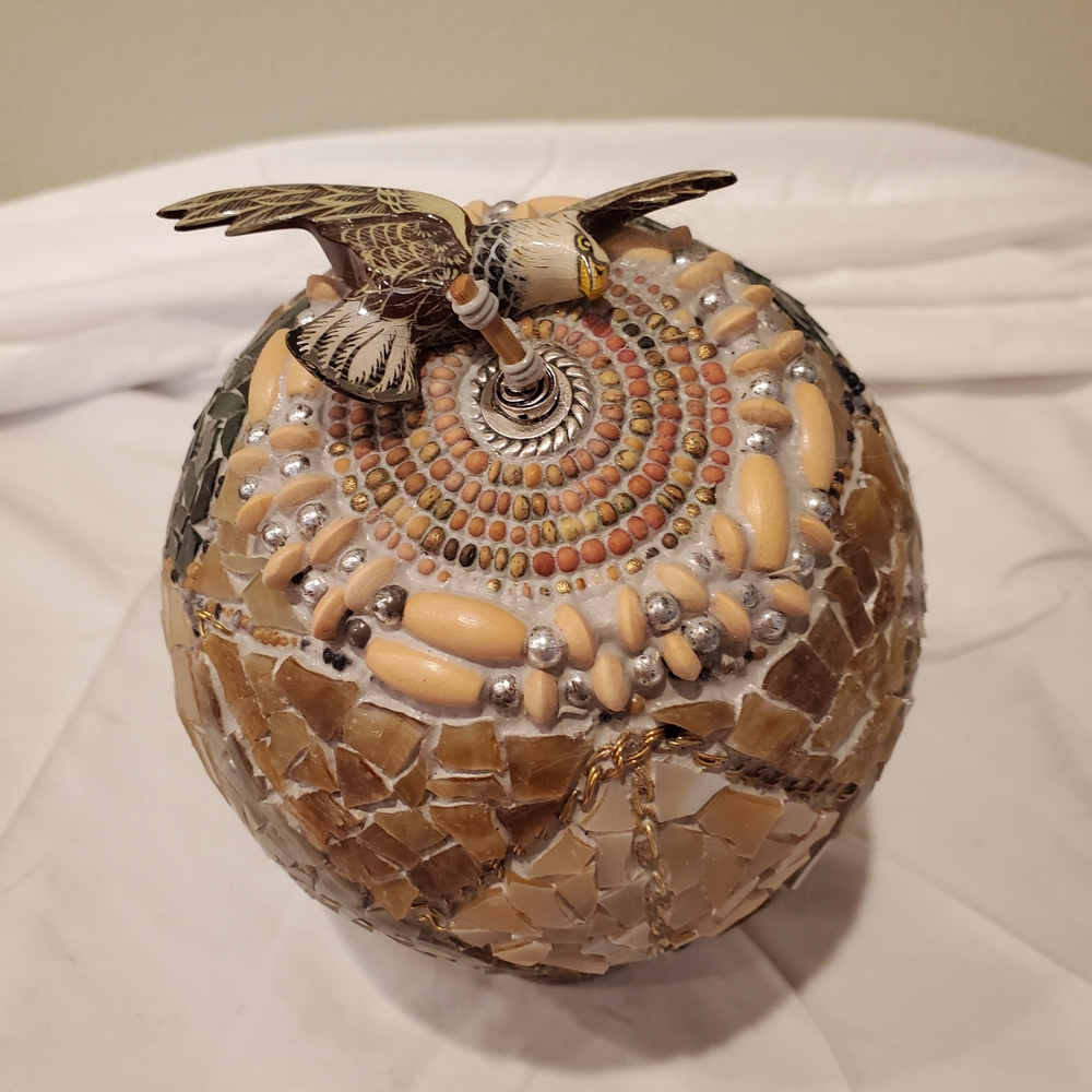 Mosaic Globe Handmade with Bird Accent